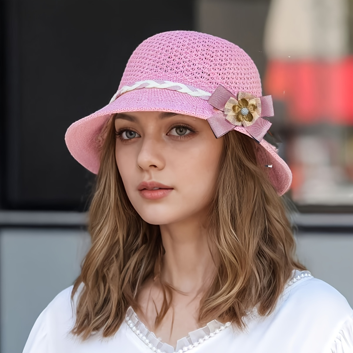 Elegant Straw Sun Hat for Women with Floral Accent Breathable Women's Beach Hat for Summer Travel