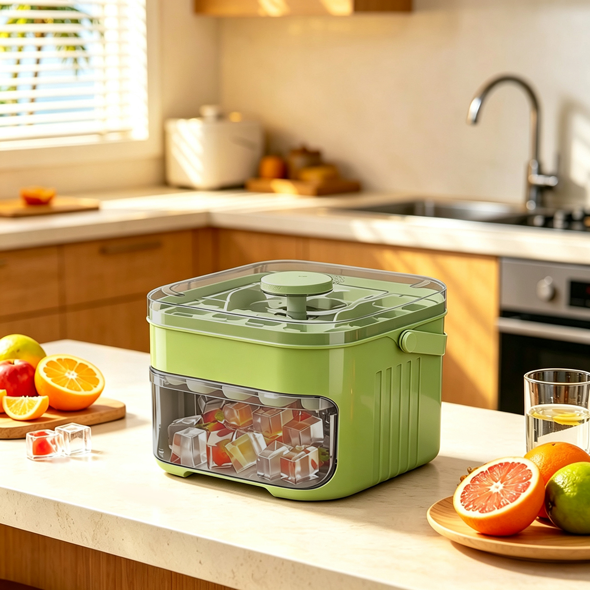 Grid Easy Release Ice Cube Tray with Lid and Storage Bin Reusable Ice Maker Mold