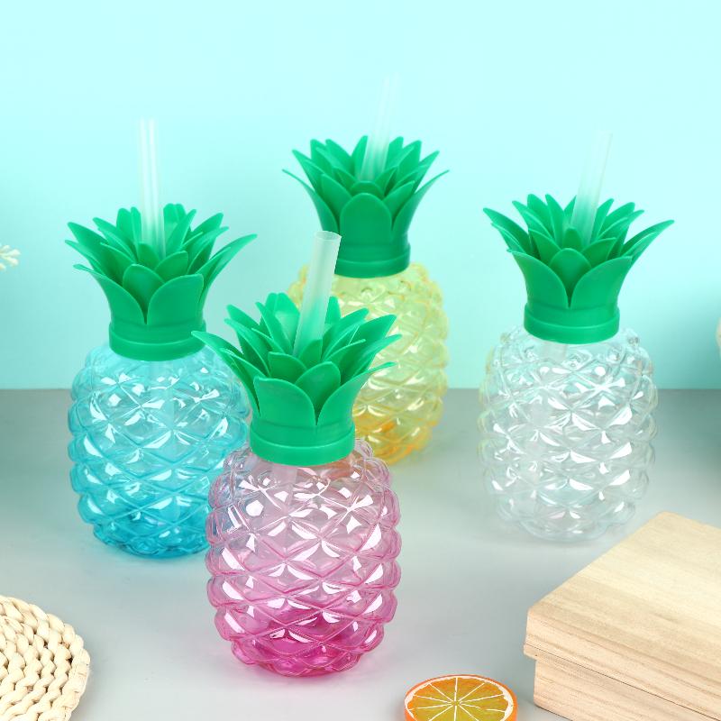 Tropical Pineapple Cup with Straw Reusable Hawaiian Party Cup for Luau, Beach & Summer Celebrations