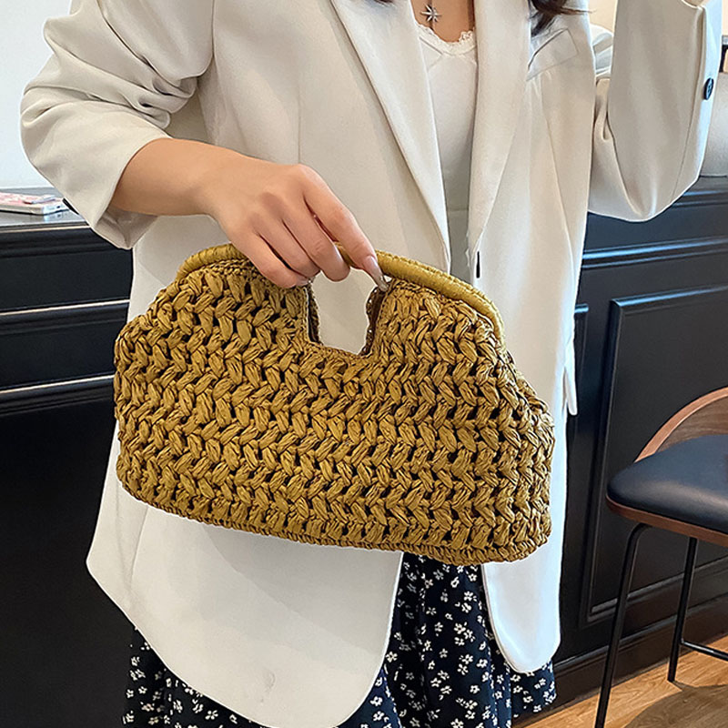 Luxury Straw Beach Bag Woven Rattan Tote Purse for Summer Travel and Vacation