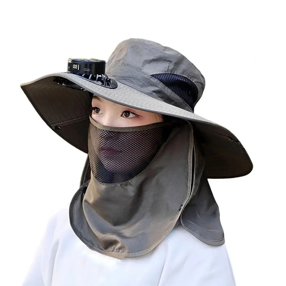 Solar Fan Hat with UV Protection Face Guard and Wide Brim Cooling Sun Hat