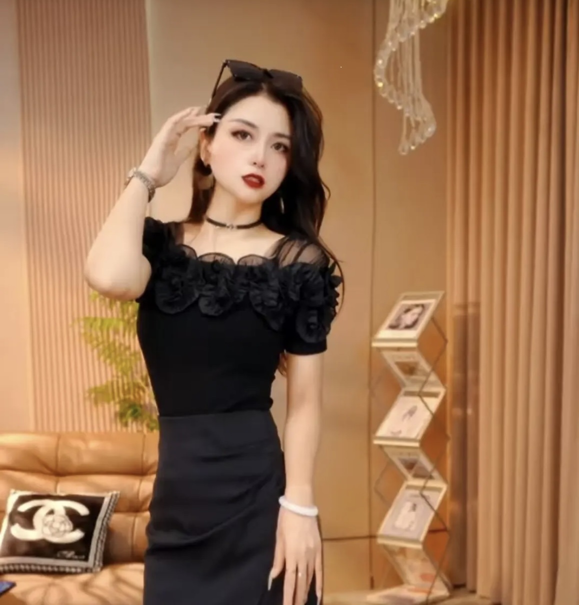 Elegant Off Shoulder Top for Women Chic Cotton T Shirt with Ruffle Sleeves & Slim Fit