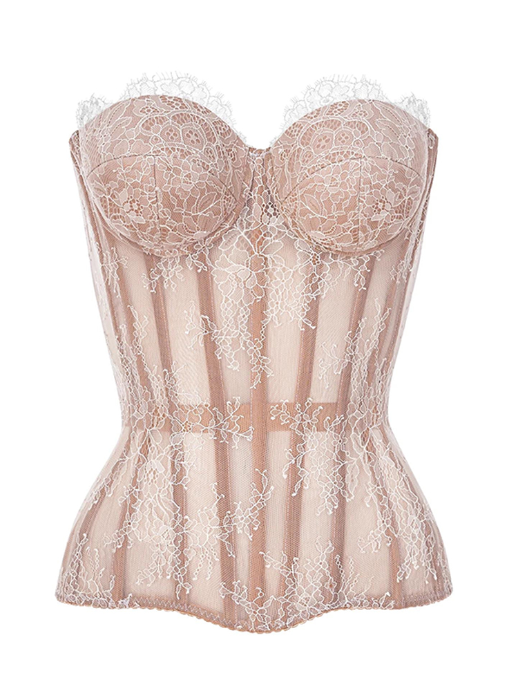 Midnight Elegance Lace Corset Top Strapless Backless Bustier for Party & Summer Style