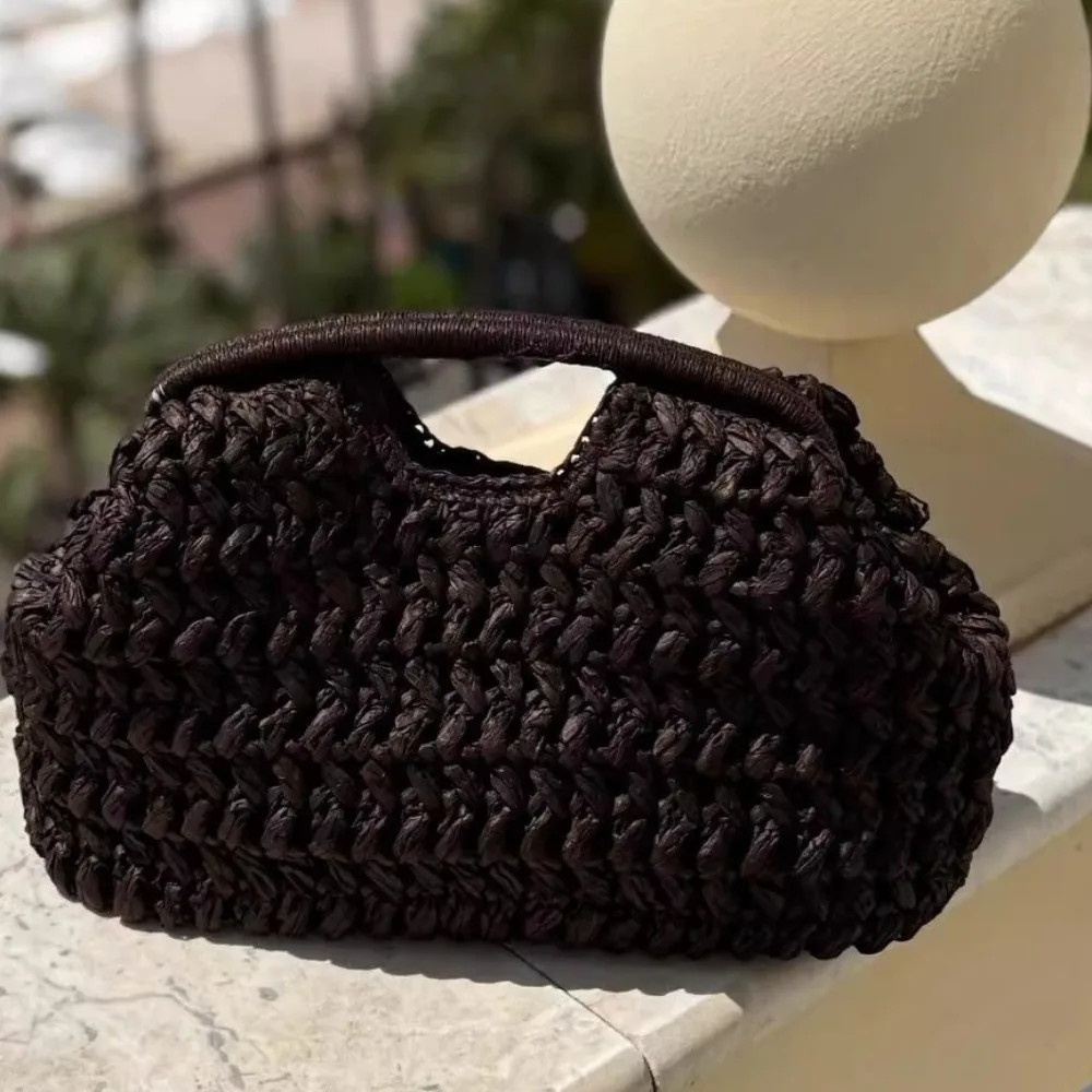 Sunlit Woven Clutch Bag Large Capacity Straw Beach Handbag for Women