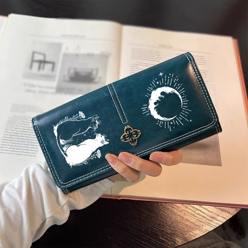 Gothic Black Cat Long Zip Wallet with Card Holder and Coin Pockets