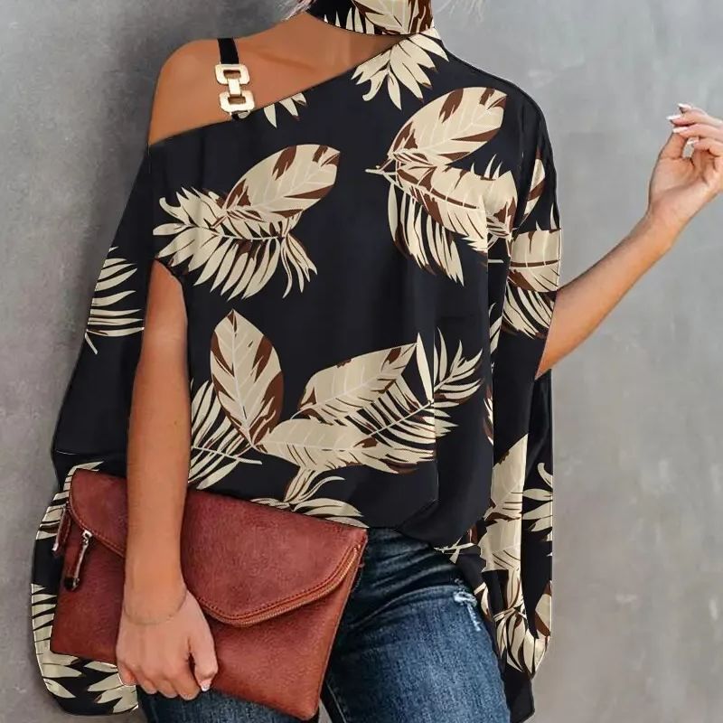 Elegant Women's Batwing Blouse Loose Fit Printed Office Top for Spring & Summer