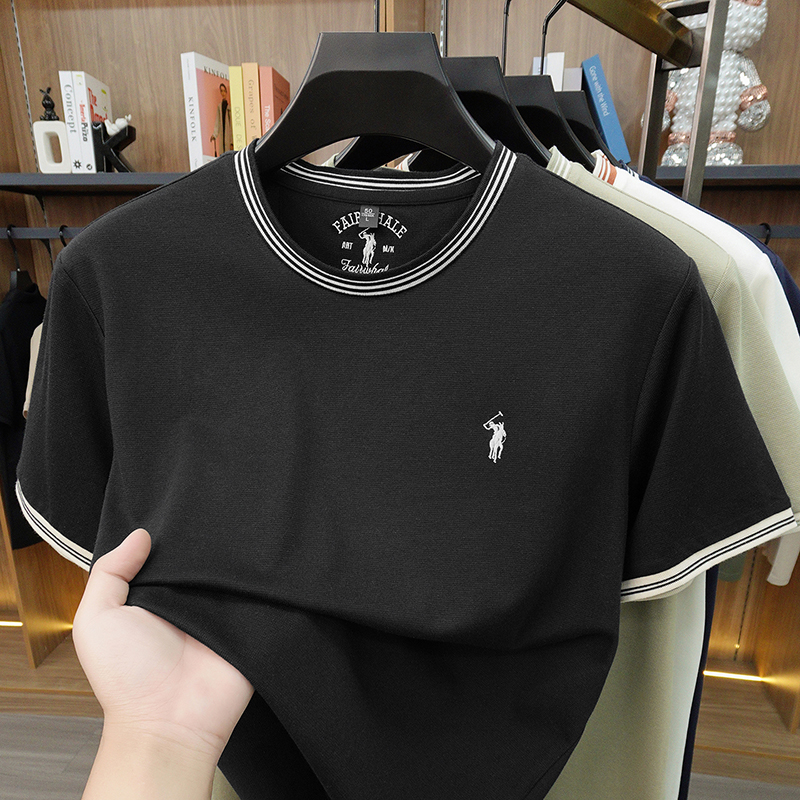Premium Men's Cotton T Shirt with Embroidered Detail Loose Fit Crew Neck Summer Tee
