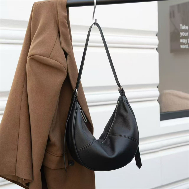 Genuine Leather Hobo Bag for Women Soft Cowhide Slouchy Crescent Crossbody Work Handbag