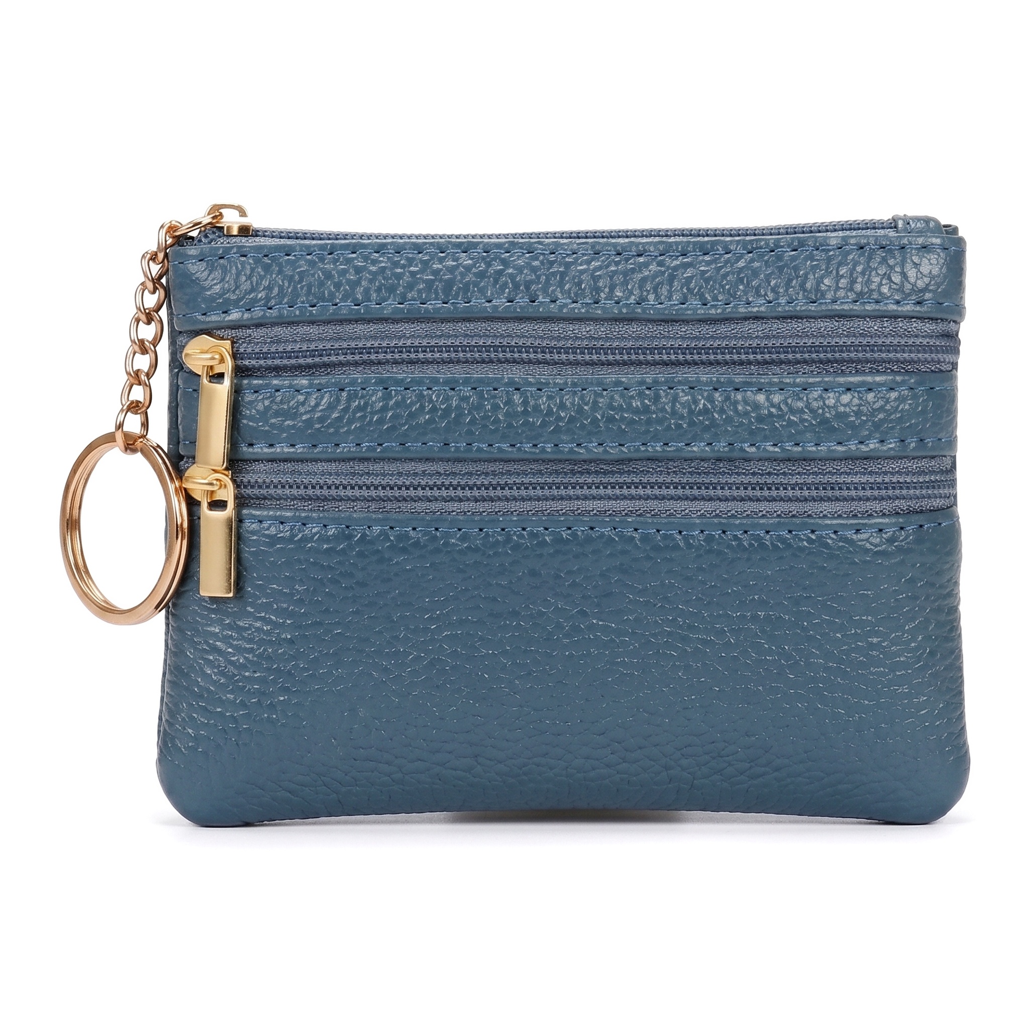 Multi Zip Small Leather Wallet with Keychain Mini Coin Purse & Card Holder for Women