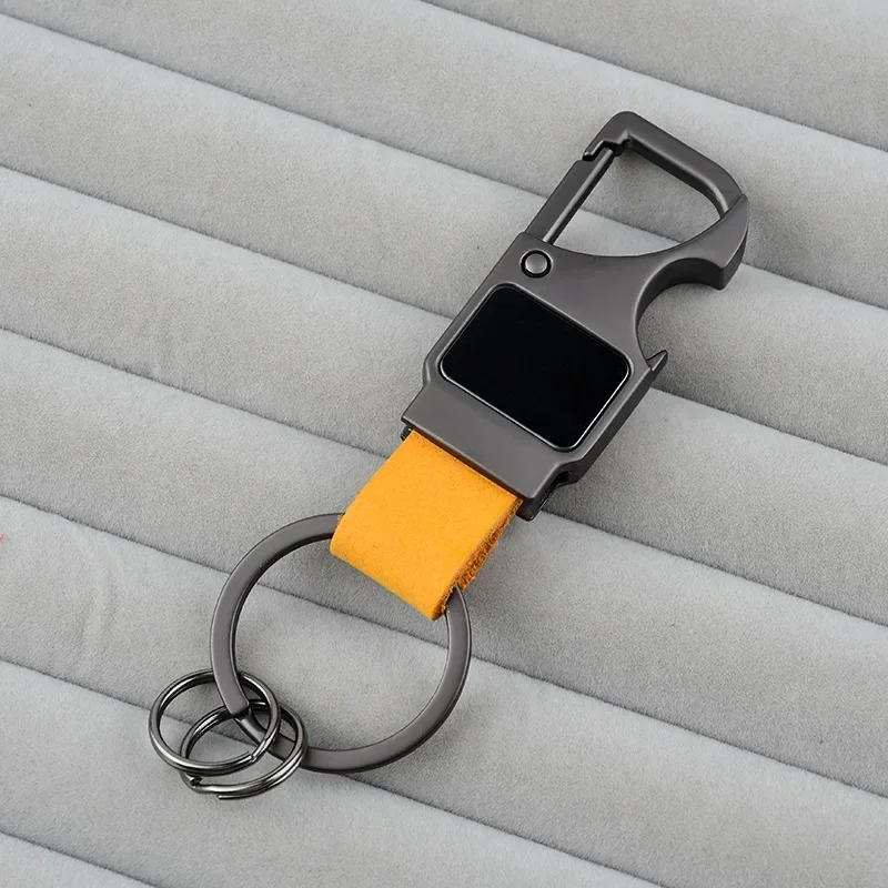 Personalized Bottle Opener Keychain Genuine Leather Custom Engraved Metal Keyrings
