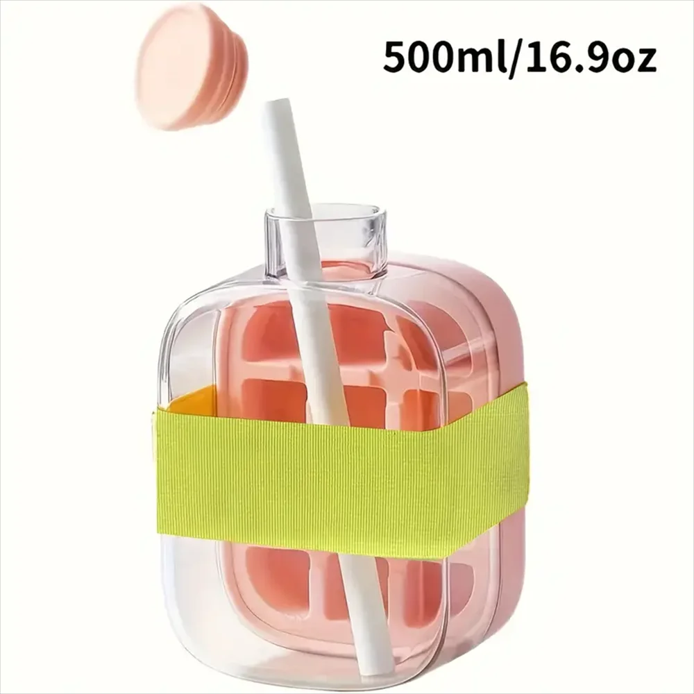 Ice Cube Bottle with Straw Portable Ice Maker Water Bottle