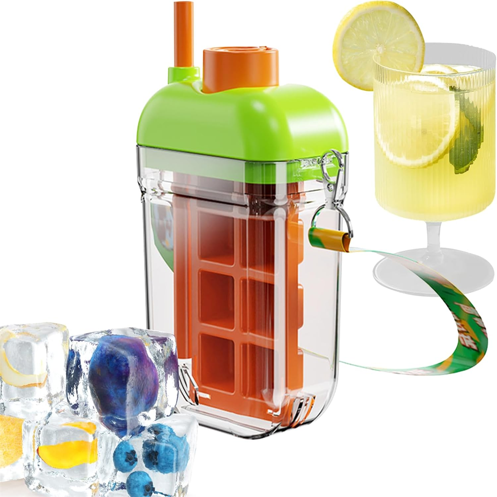 Ice Cube Bottle with Straw Portable Ice Maker Water Bottle Leakproof Travel Cup