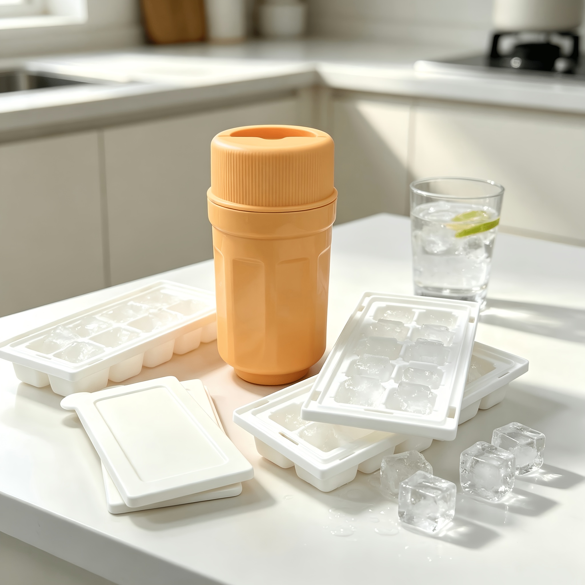 Frost Twist Twist Ice Cube Tray with Lid & Stackable Ice Maker Cup Set