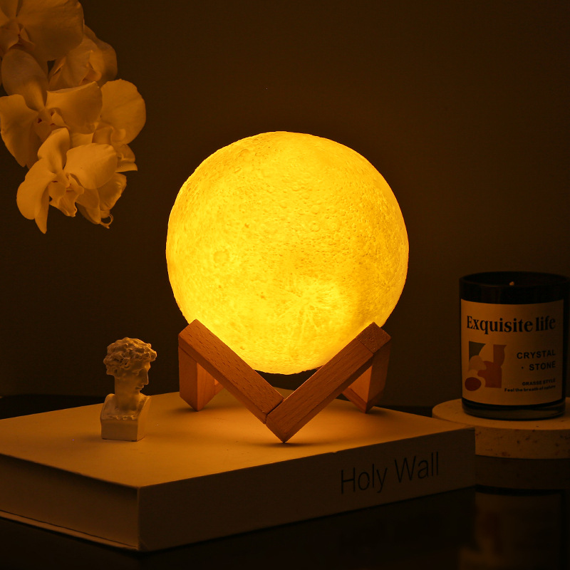 Moon Lamp LED Bedside Night Light with Stand for Bedroom Desk Decor