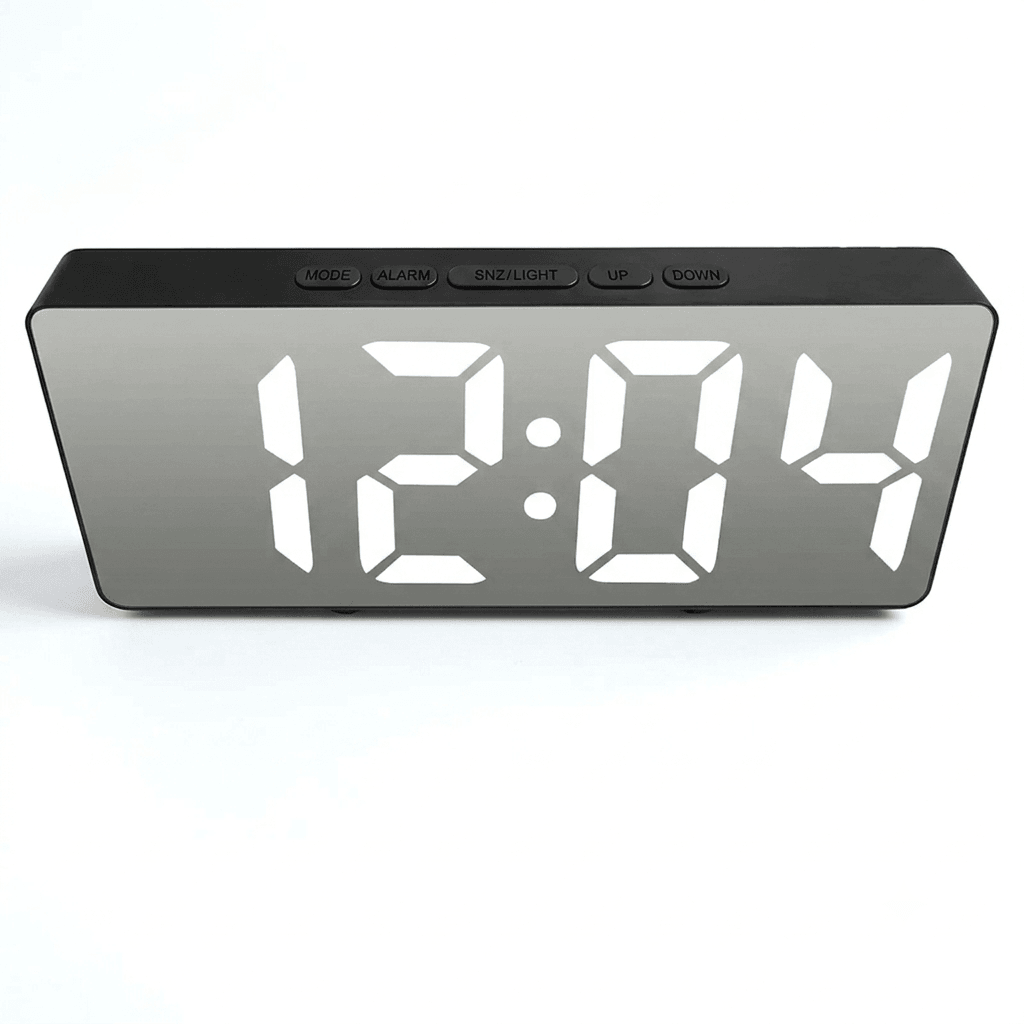 Curved LED Mirror Alarm Clock with Large Display, USB & Powered Digital Desk Clock