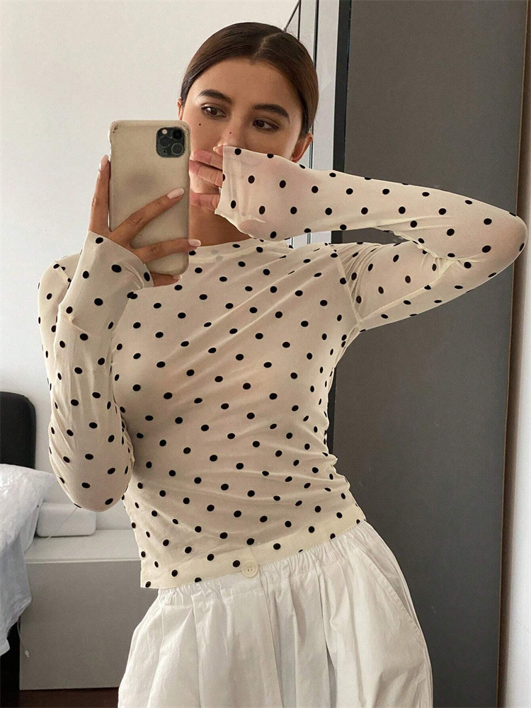 Sheer Mesh Top for Women Long Sleeve Slim Fit Summer Streetwear