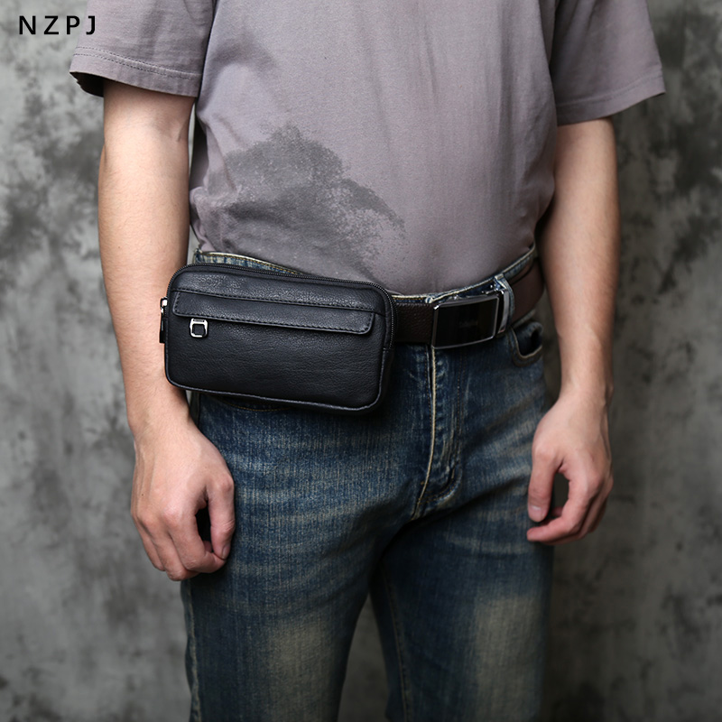 Vintage Genuine Leather Waist Bag for Men Large Capacity Cowhide Men's Belt Bag Phone Pouch
