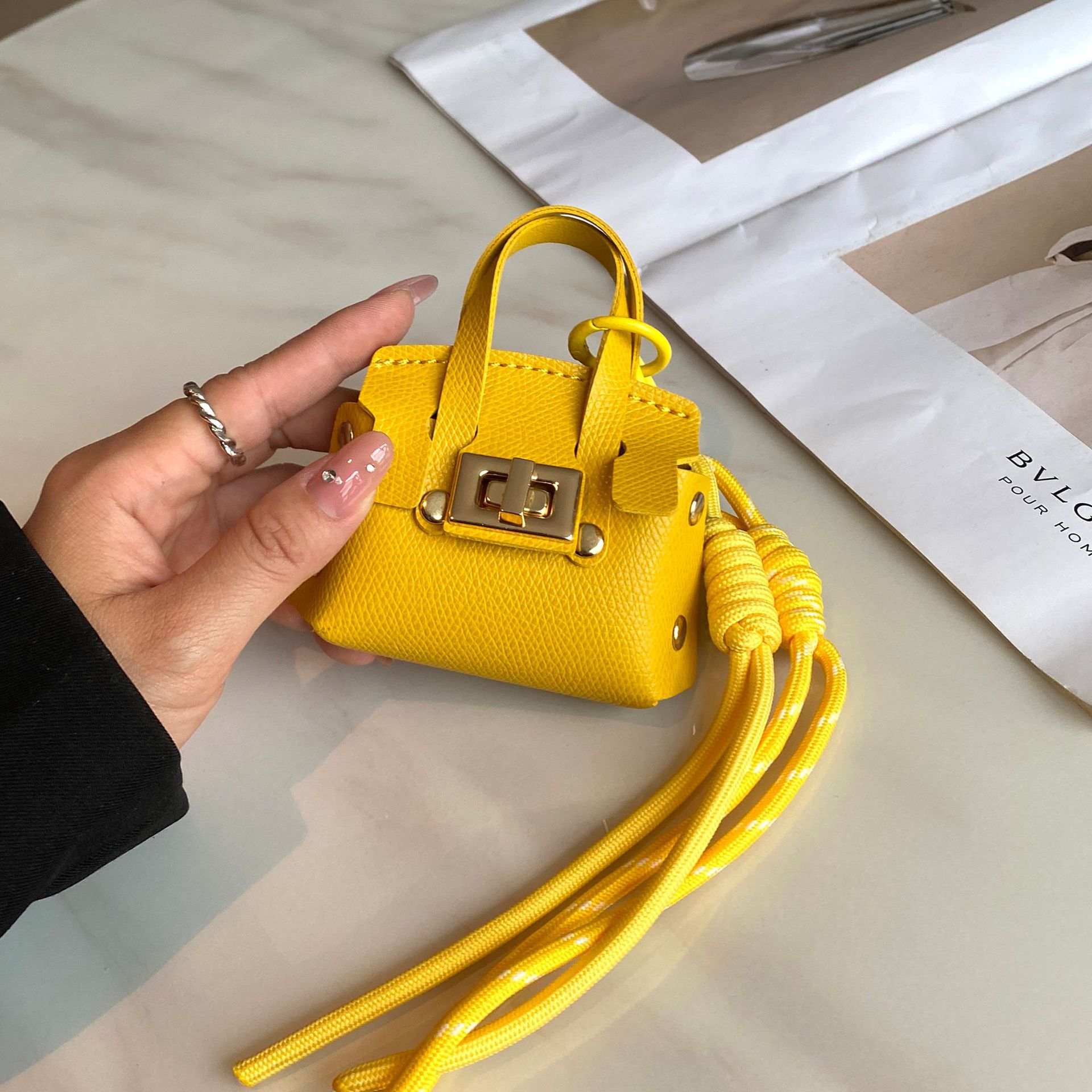 Mini Coin Purse Keychain Wallet with PU Leather Earphone Pouch and Bag Charm