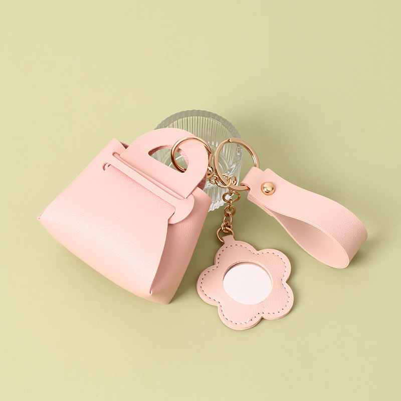 Women PU Leather Mini Clutch Keychain Bag With Mirror Cute Coin Purse Pendant