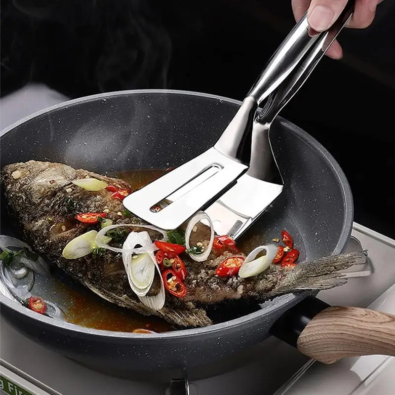 Stainless Steel Kitchen Tongs Multifunctional Spatula BBQ Cooking Tool for Steak Fish Bread