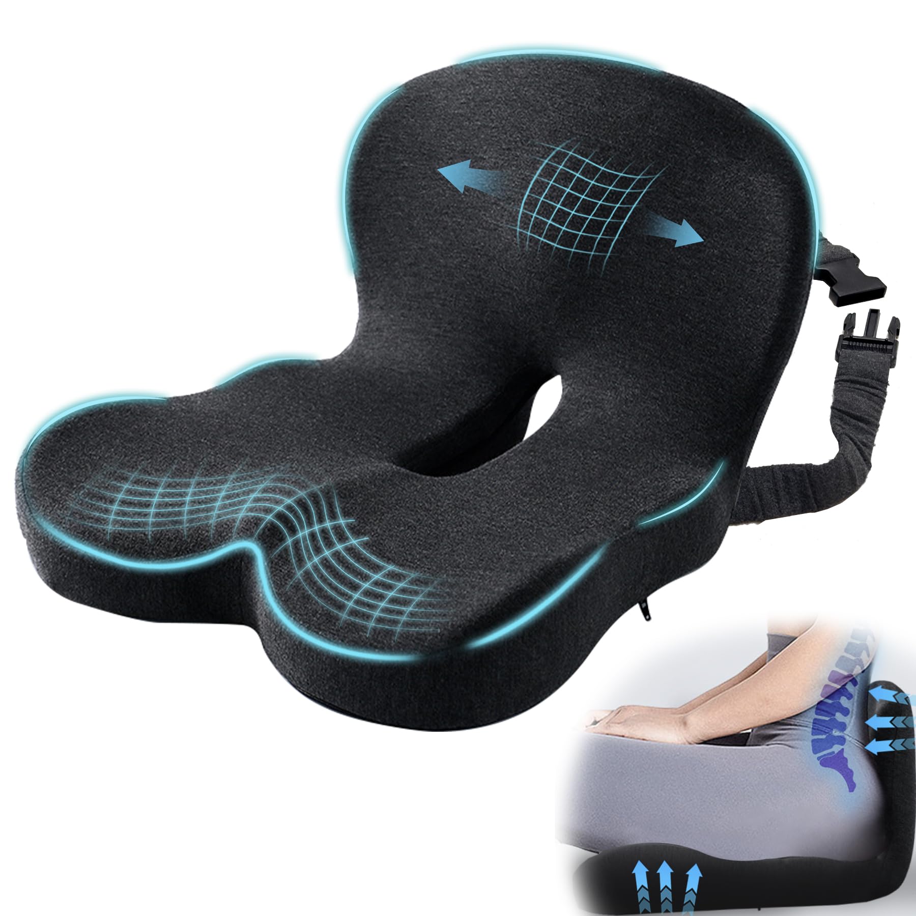 L Shaped Memory Foam Seat Cushion for Office Car Chair Back Pain Relief