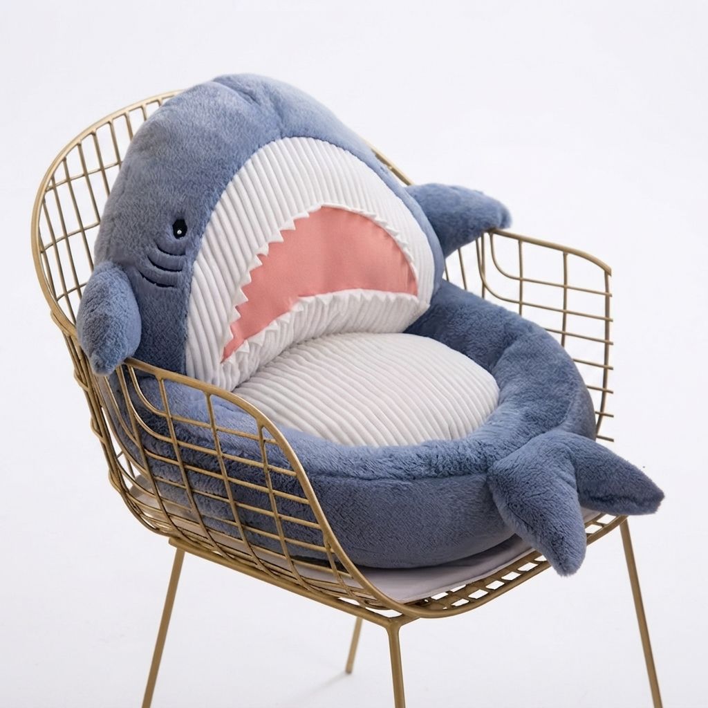 Shark Shaped Seat Cushion with Backrest Cute Plush Gaming Chair Pillow for Bed Sofa