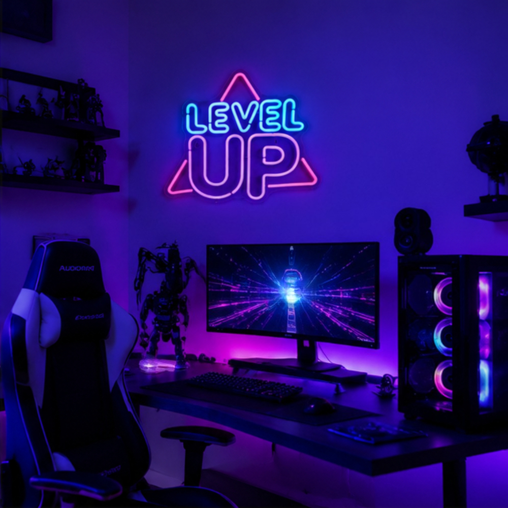 Level Up Gaming LED Neon Wall Light Retro Arcade Decor for Game Room and Man Cave