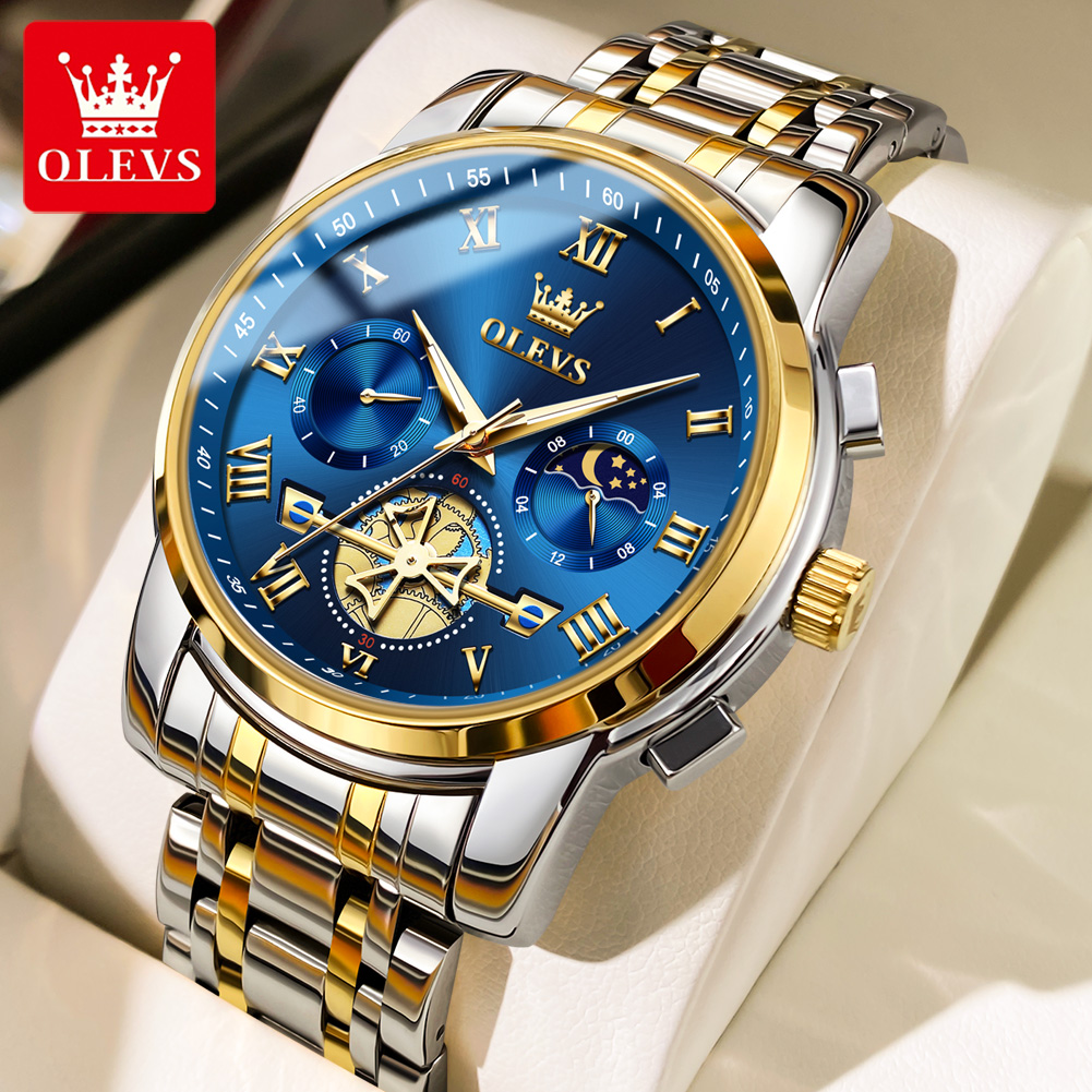 Original Men's Moon Phase Luminous Chronograph Quartz Luxury Stainless Steel Watch