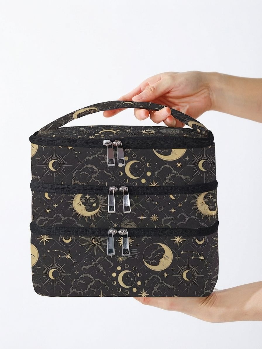Moon and Star Layer Cosmetic Bag Portable Makeup Organizer with Travel Storage Compartments