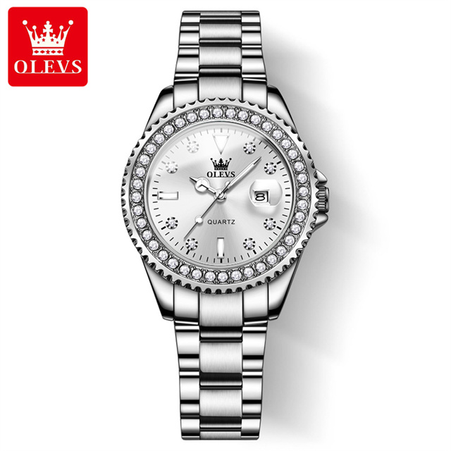 Diamond Dial Quartz Watch for Women Elegant Stainless Steel Waterproof Ladies Wristwatch