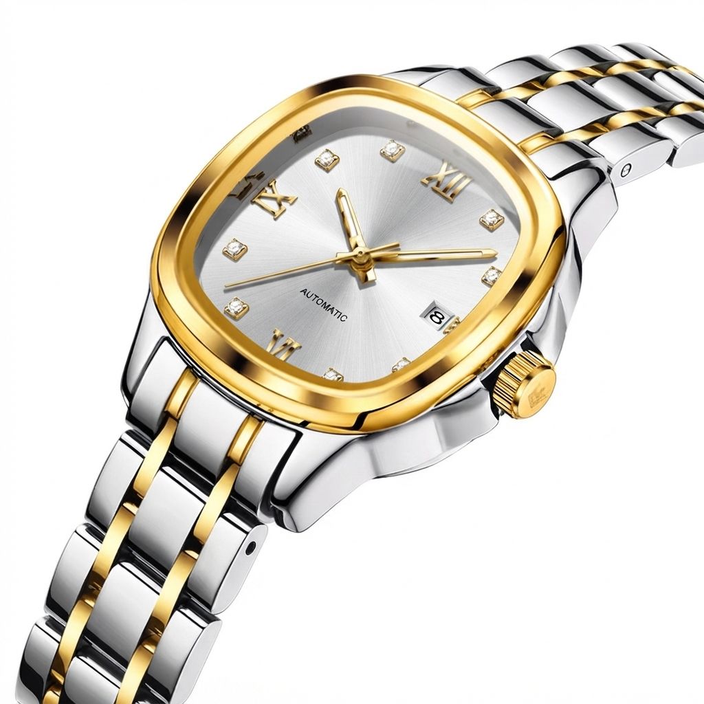 Automatic Mechanical Diamond Scale Watch for Women Luxury Stainless Steel Waterproof Wristwatch