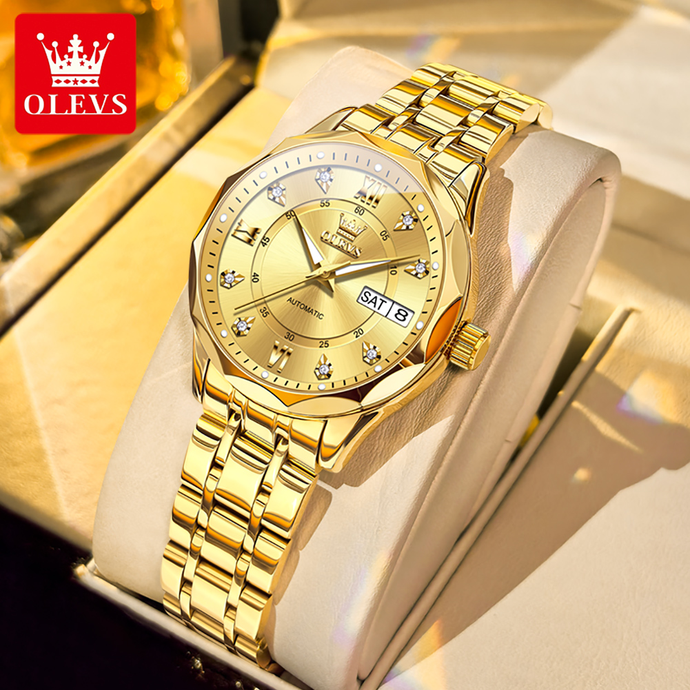 Automatic Luxury Diamond Scale Stainless Steel Watch for Women with Dual Calendar Waterproof Design