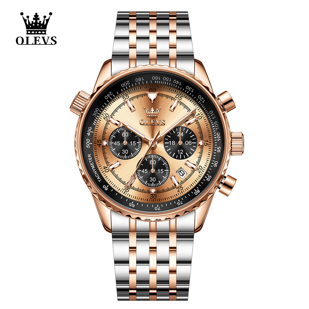Original Quartz Mens Stainless Steel Chronograph Watch with Luminous Date and Waterproof Luxury Design