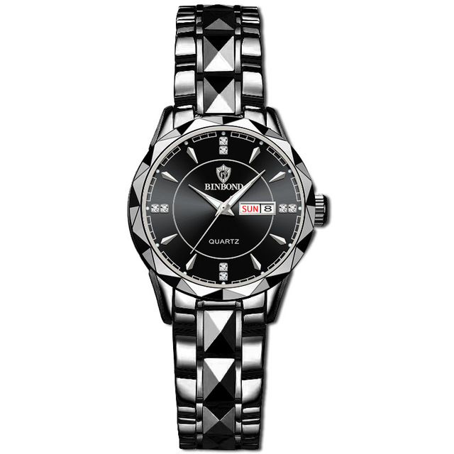 Luxury Golden Womens Quartz Watch with Stainless Steel Strap and Date Display