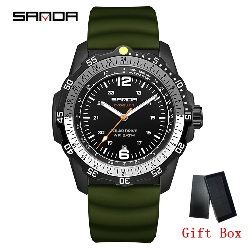 Luxury Men Solar Powered Watch with Luminous Dial Waterproof Sport Quartz Wristwatch