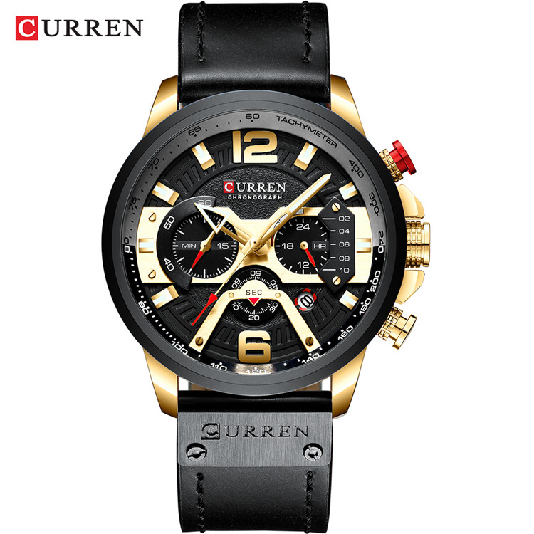 Luxury Blue Dial Mens Military Leather Chronograph Sport Watch