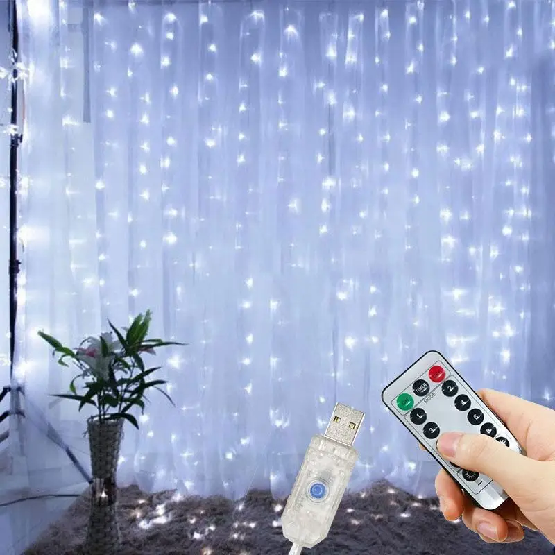 USB Curtain LED String Lights Remote Control Fairy Lights for Bedroom Wedding Christmas Decor
