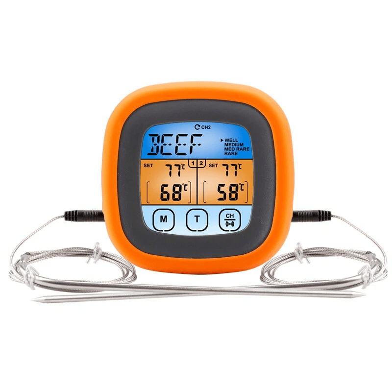 Dual Probe Digital Meat Thermometer with Touchscreen for BBQ Baking and Grilling