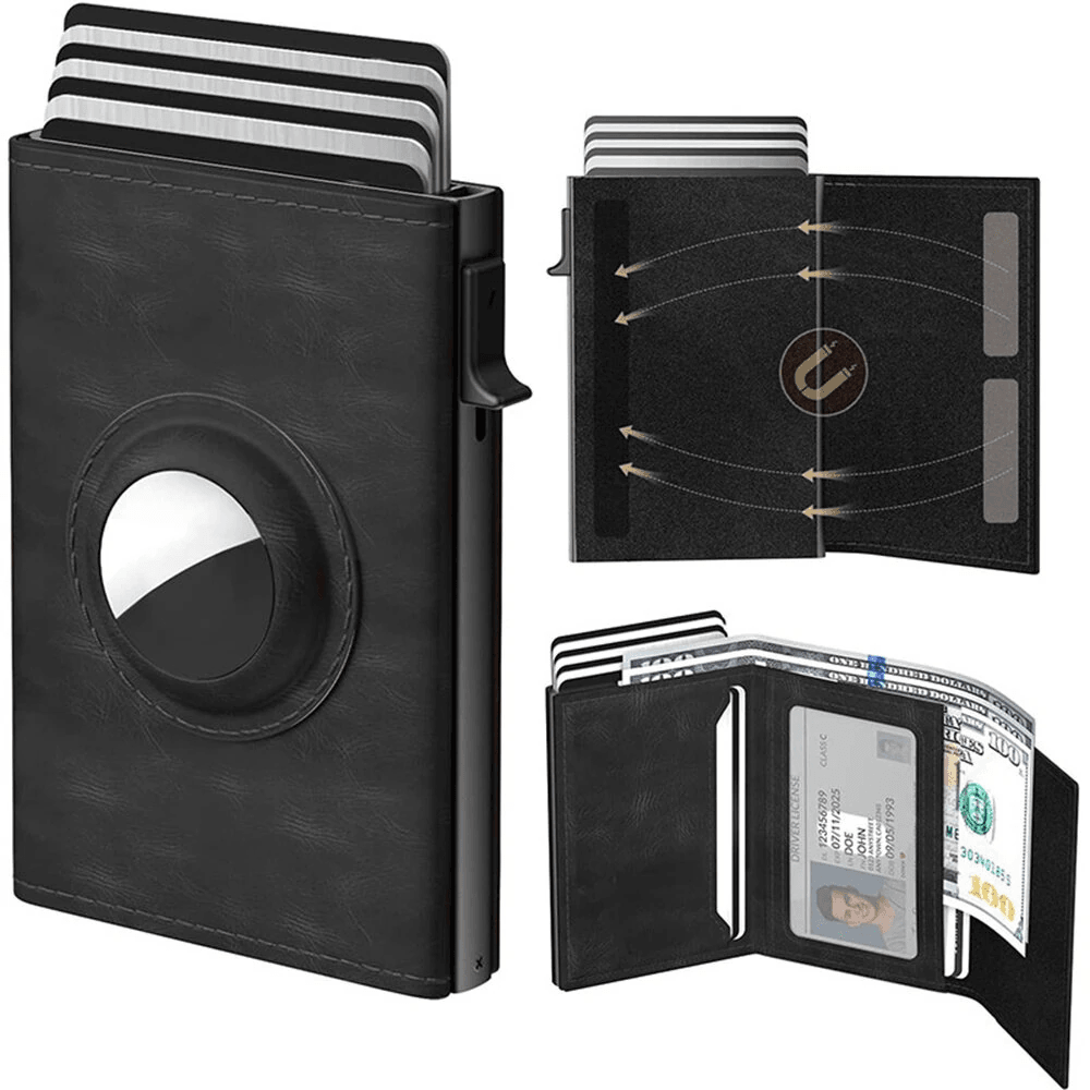 AirTag Compatible RFID Pop Up Wallet with Automatic Card Holder for Mens