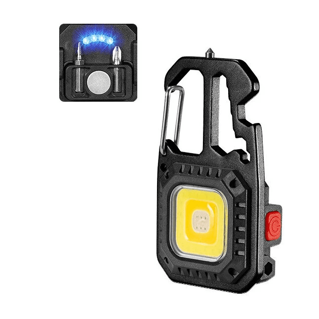 Multifunction Mini COB LED Keychain Flashlight with Emergency Tools