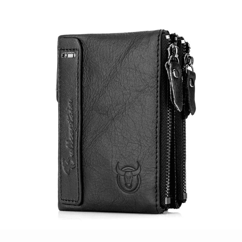 Vintage Top Grain Leather Zipper Wallet for Men with Card Holder and Coin Pocket