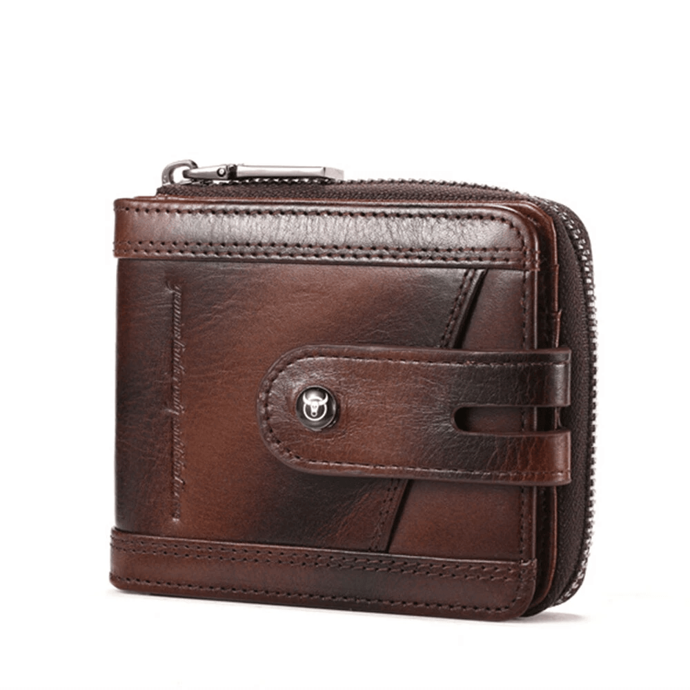 Genuine Leather Bifold Wallet for Men with RFID Blocking Zipper Coin Pocket and Card Holder