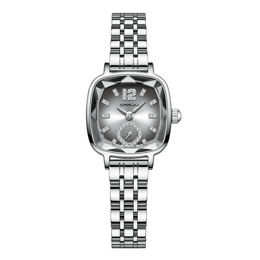 Elegant Square Rhinestone Womens Quartz Watch with Stainless Steel Bracelet
