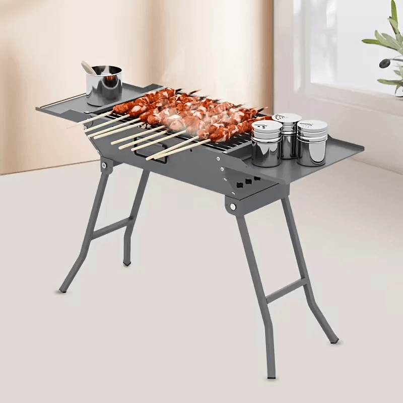 Portable Folding BBQ Grill with Side Shelves for Camping Picnics and Outdoor Cooking
