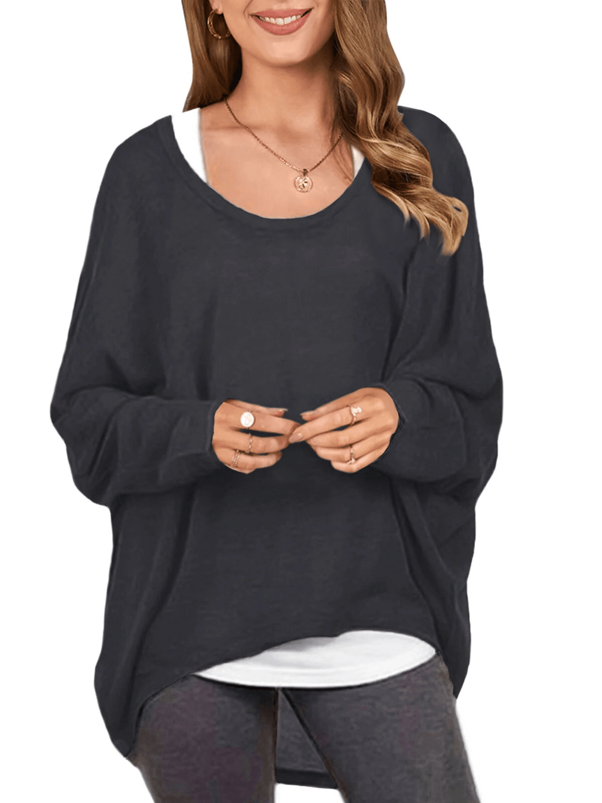 Women Loose Batwing Sleeve T Shirt Casual Round Neck Pullover Top