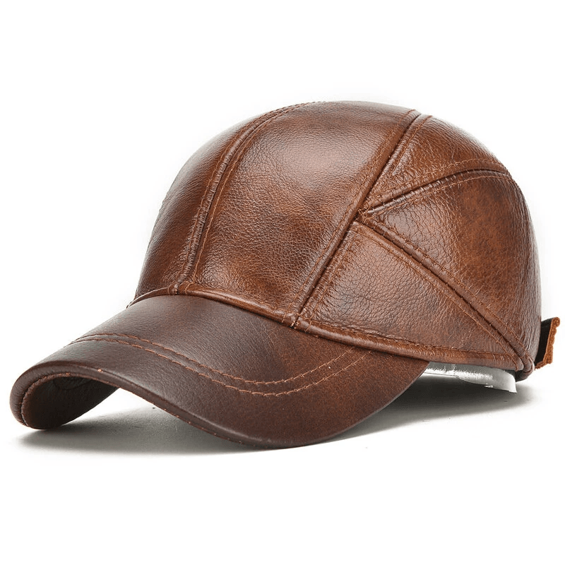 Men's Genuine Leather Baseball Cap with Hidden Ear Flaps Winter Warm Outdoor Hat