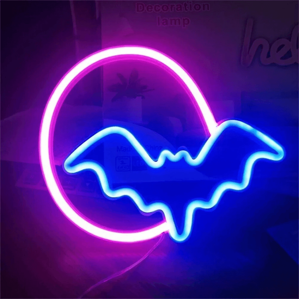 Bat Moon Halloween Neon Sign USB and Battery Powered LED Wall Decor