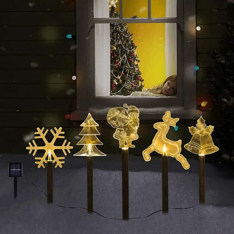 Solar Christmas Stake Lights Warm White Outdoor Garden Pathway Decor