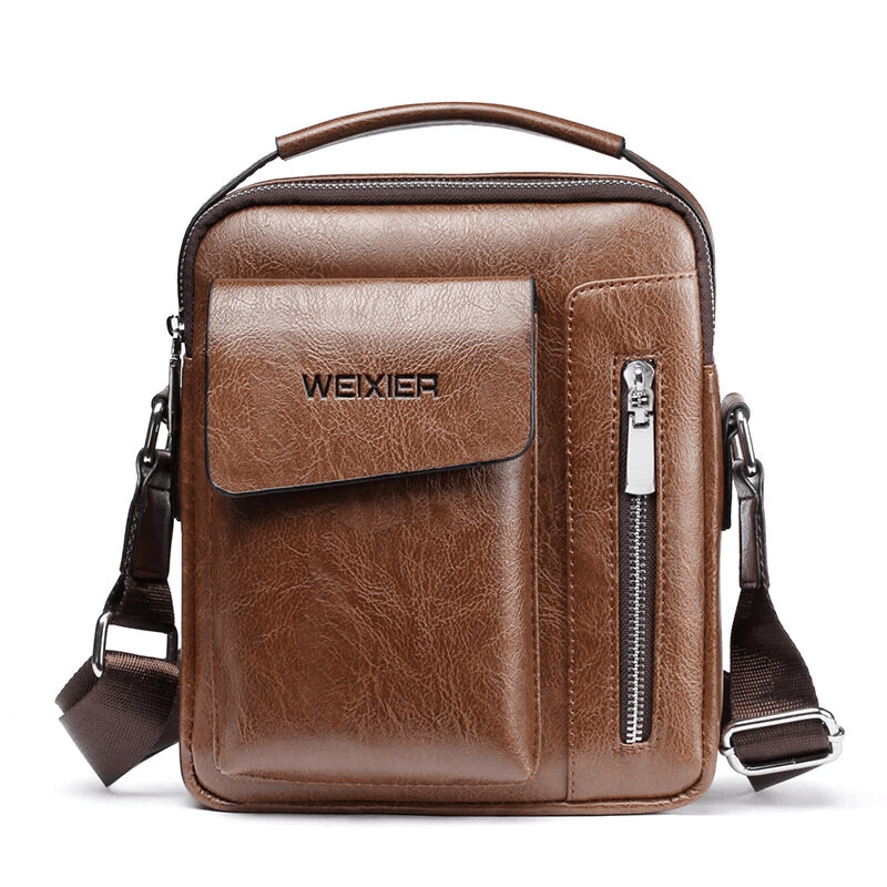 Men's PU Leather Crossbody Bag Waterproof Shoulder Hand Bag With Multiple Compartments