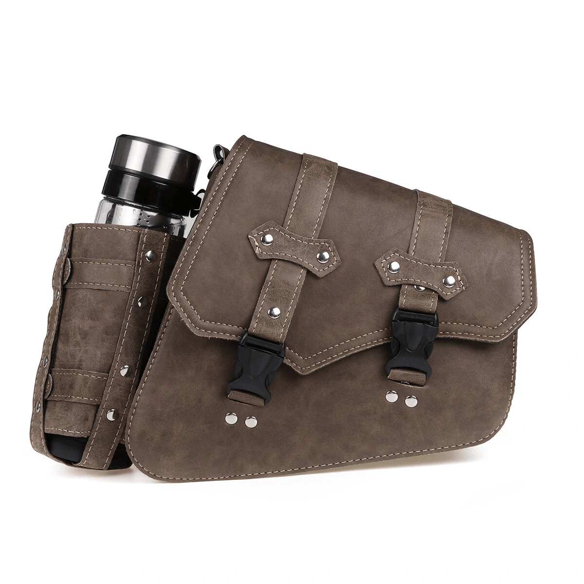Motorcycle Saddle Bag With Bottle Holder Waterproof PU Leather Tool Storage Bag